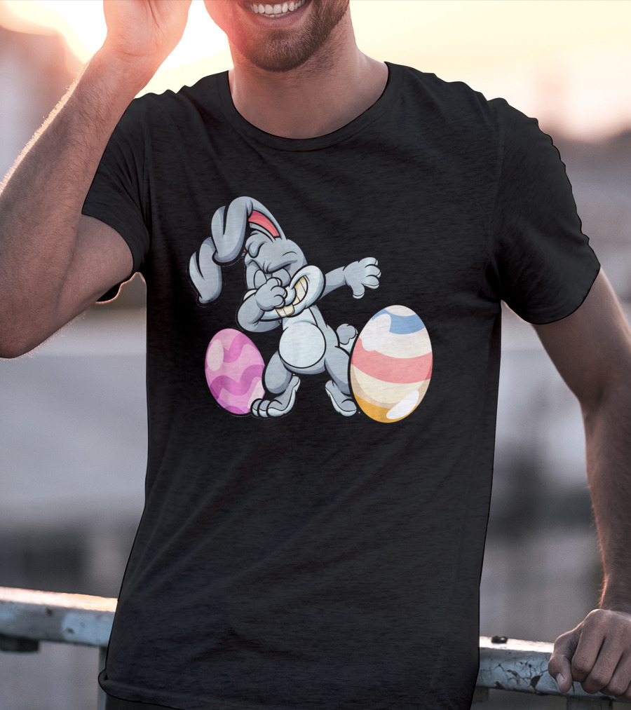 Hilarious Dabbing Easter Bunny Rabbit With Colorful Easter Eggs T-Shirt