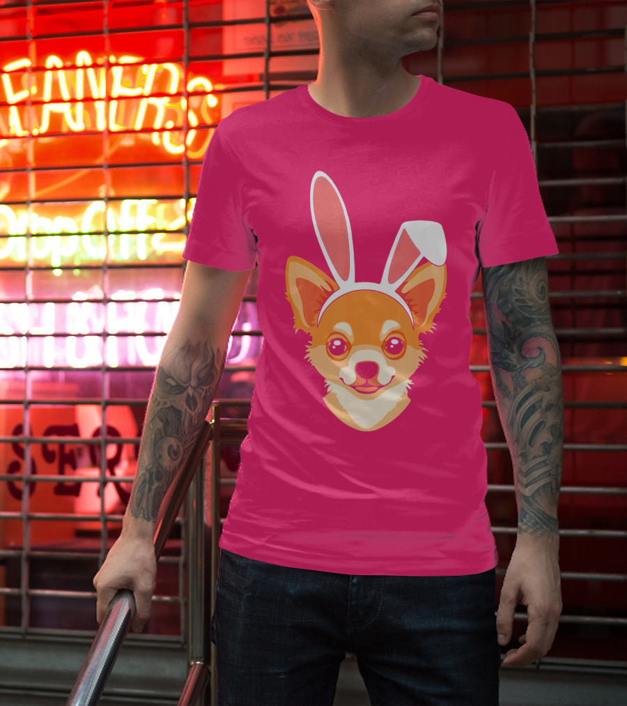 Easter Joy Chihuahua With Bunny Ears Cartoon T-Shirt