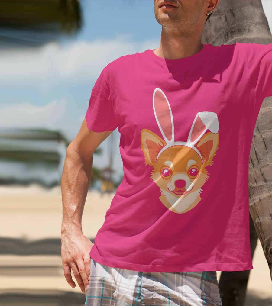 Easter Joy Chihuahua With Bunny Ears Cartoon T-Shirt