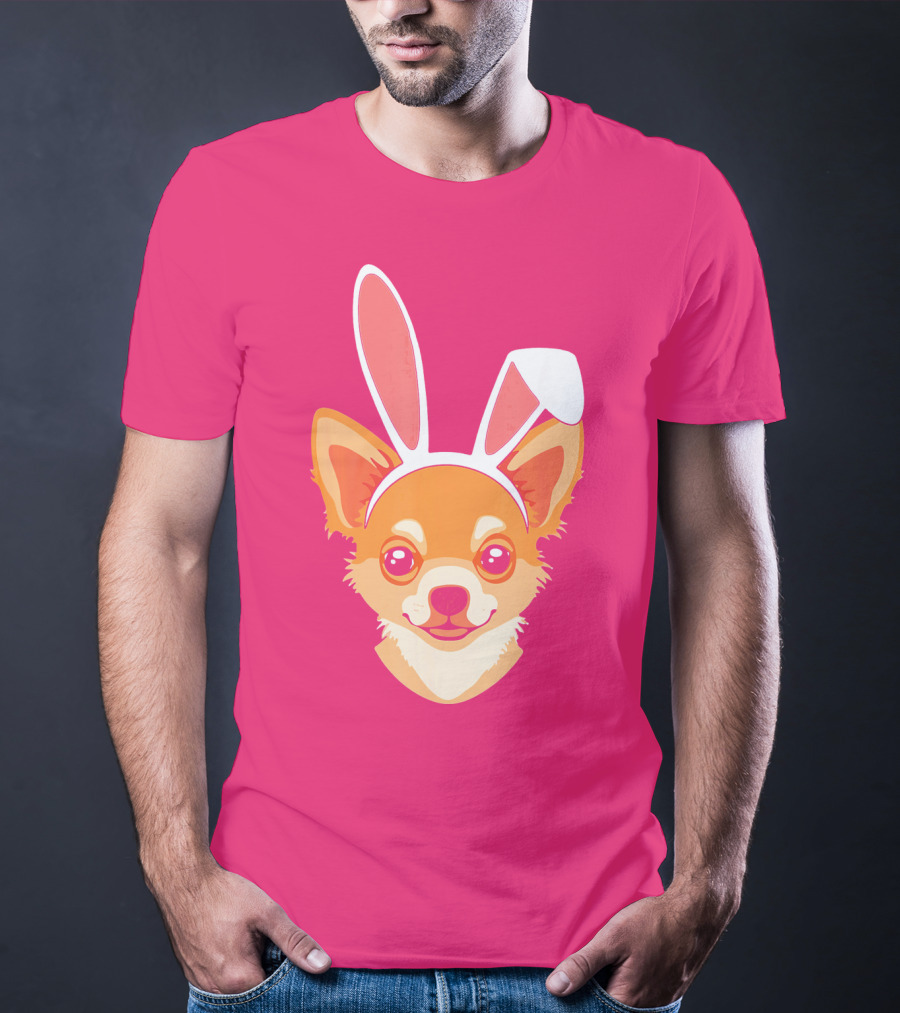 Easter Joy Chihuahua With Bunny Ears Cartoon T-Shirt