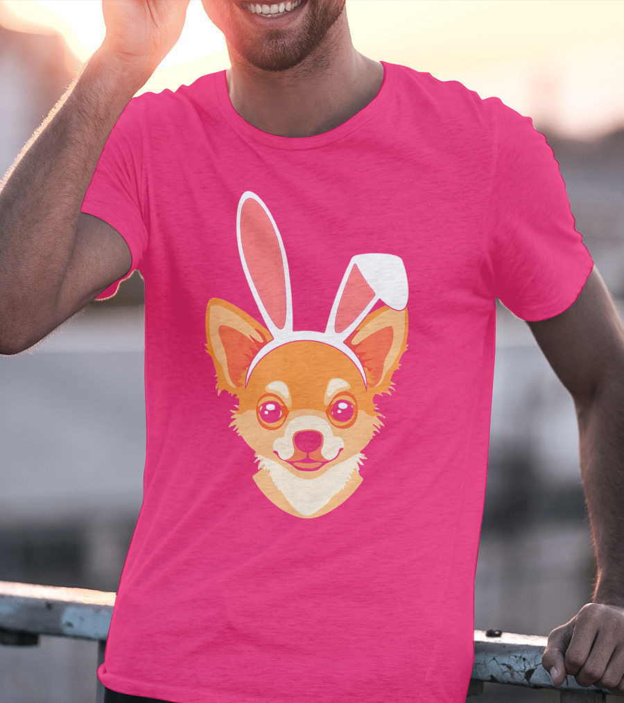Easter Joy Chihuahua With Bunny Ears Cartoon T-Shirt