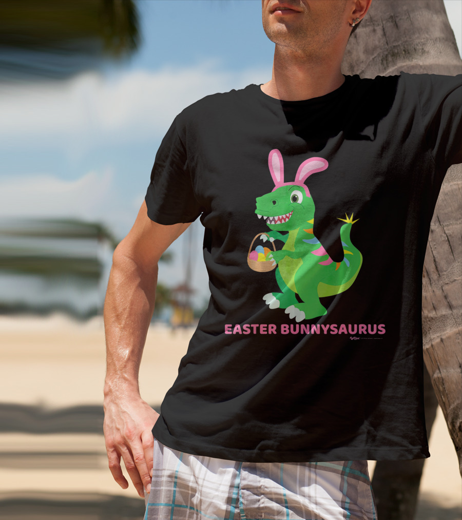 Easter Bunnysaurus Dinosaur With Bunny Ears And Egg Basket T-Shirt
