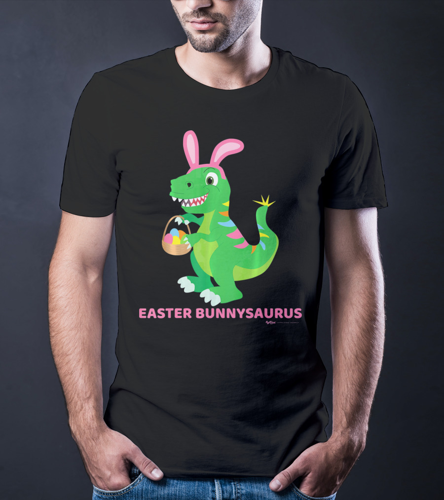 Easter Bunnysaurus Dinosaur With Bunny Ears And Egg Basket T-Shirt