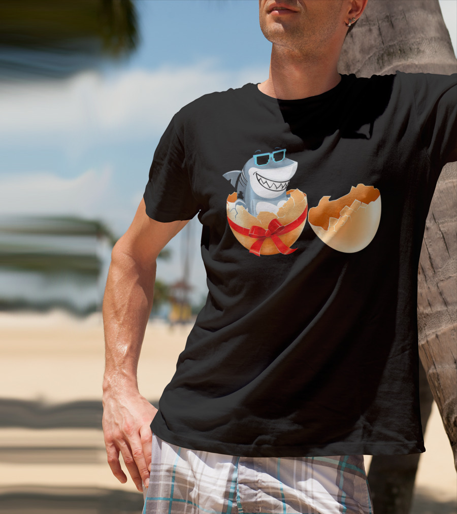 Easter Shark In Sunglasses Hatching From Decorative Egg T-Shirt