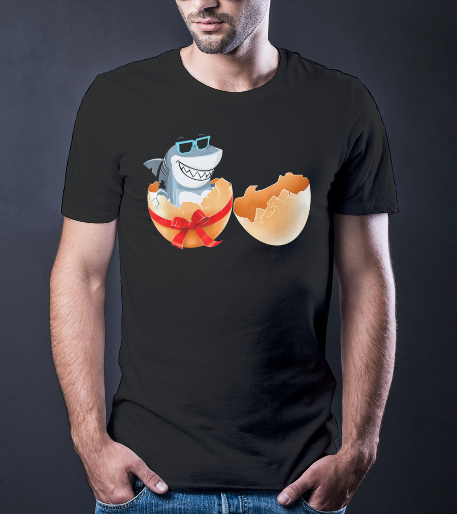 Easter Shark In Sunglasses Hatching From Decorative Egg T-Shirt