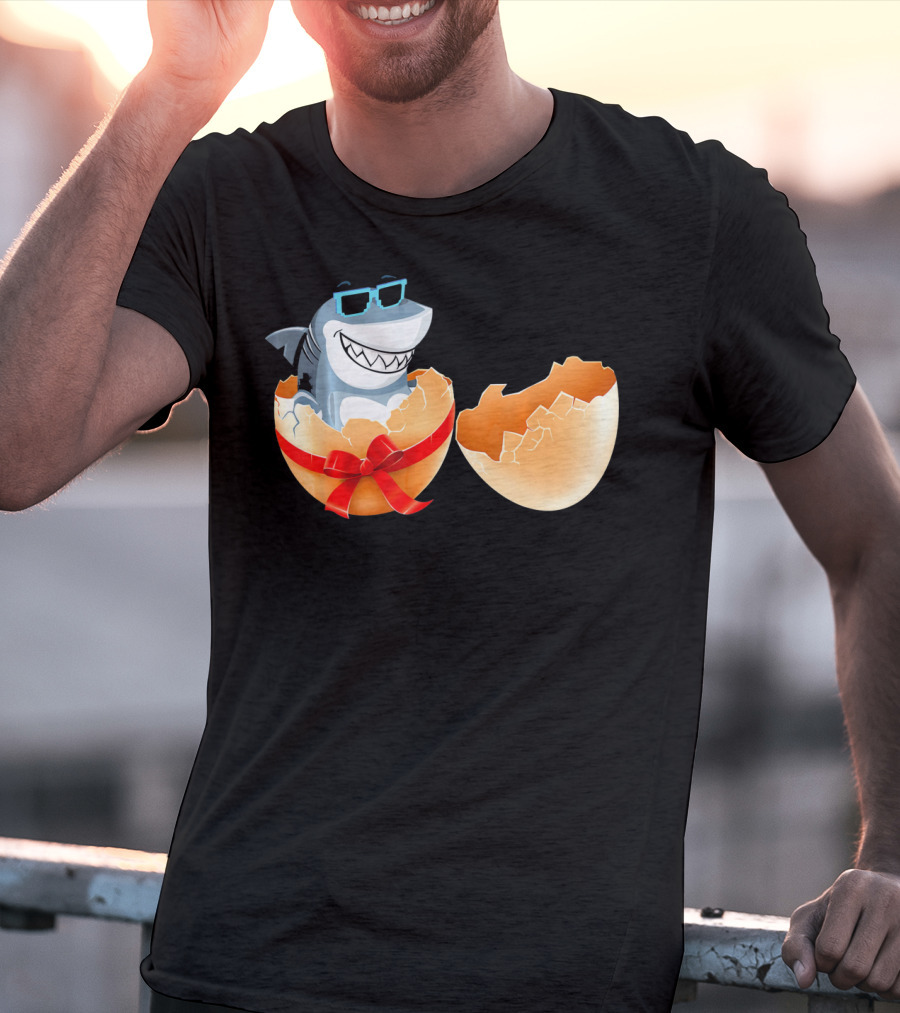 Easter Shark In Sunglasses Hatching From Decorative Egg T-Shirt