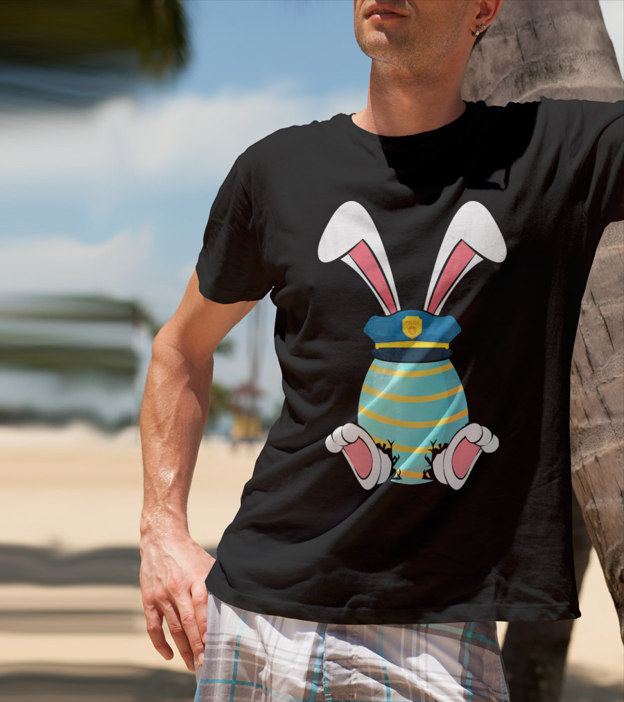 Bunny Easter Egg With Police Hat And Bunny Ears T-Shirt