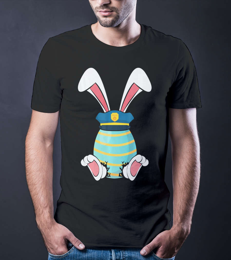 Bunny Easter Egg With Police Hat And Bunny Ears T-Shirt