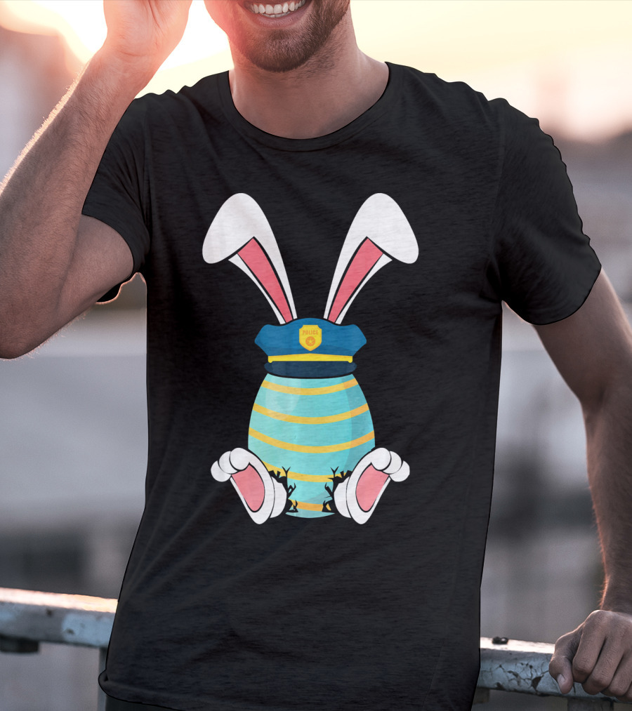 Bunny Easter Egg With Police Hat And Bunny Ears T-Shirt
