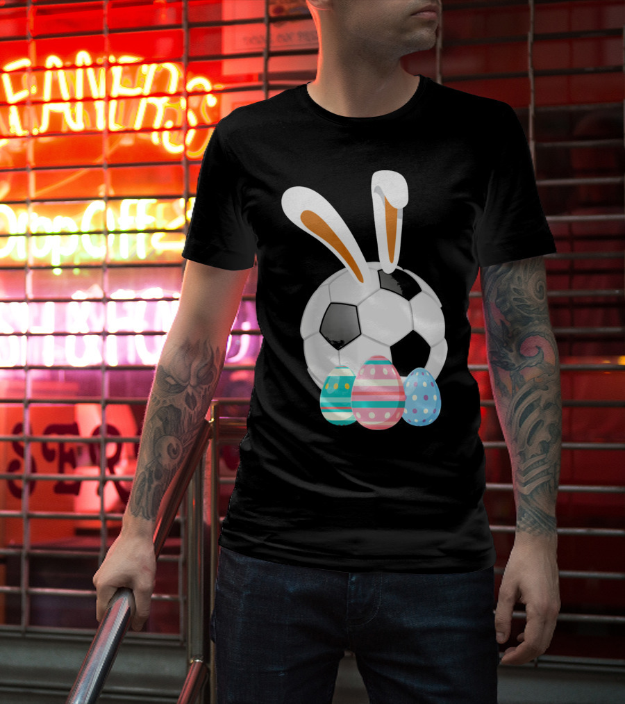 Easter Bunny And Soccer Ball With Colorful Eggs For Boys T-Shirt