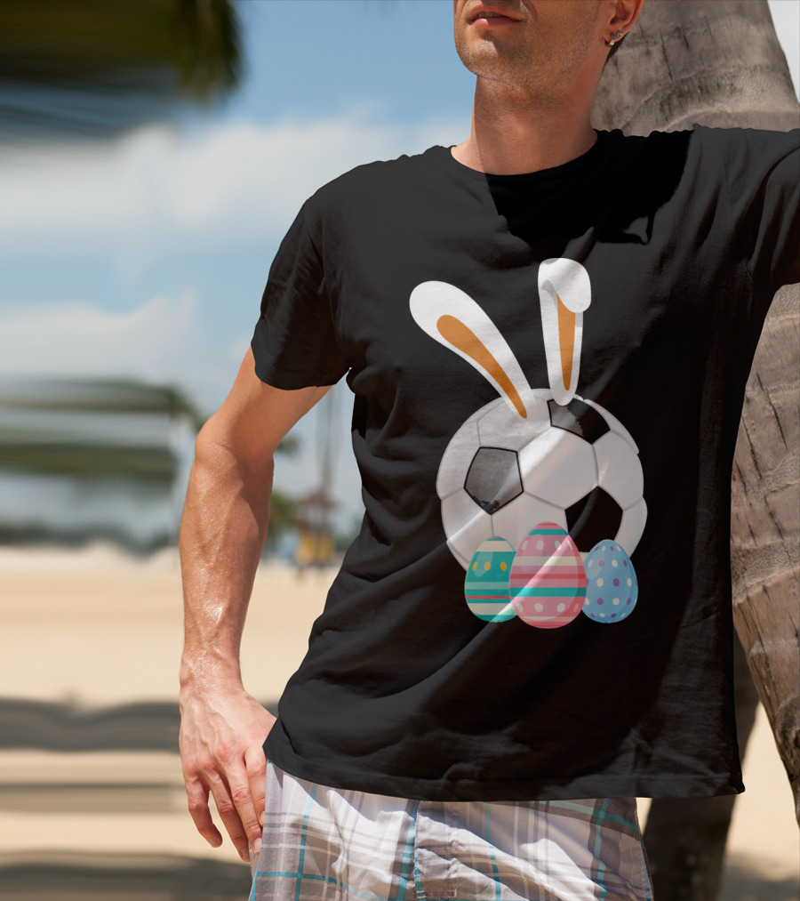 Easter Bunny And Soccer Ball With Colorful Eggs For Boys T-Shirt