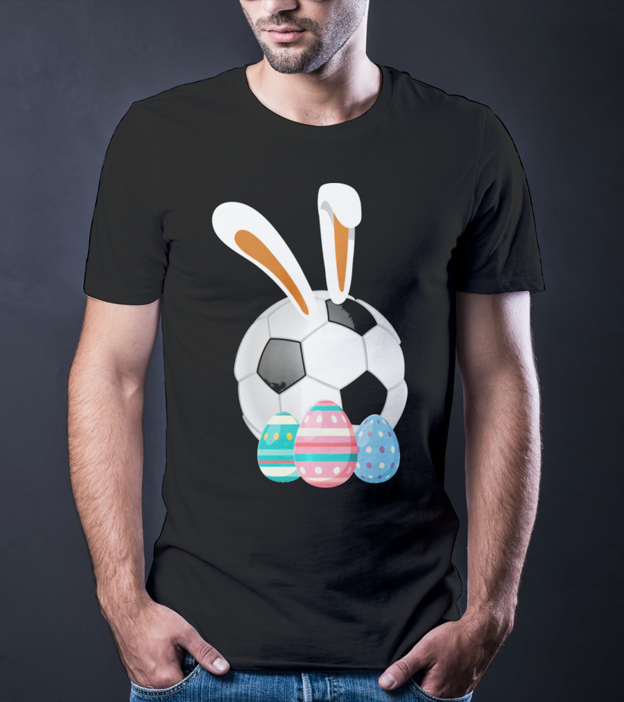 Easter Bunny And Soccer Ball With Colorful Eggs For Boys T-Shirt