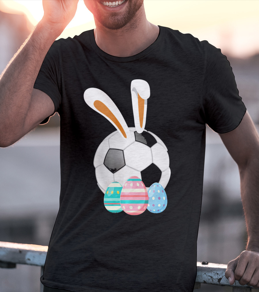 Easter Bunny And Soccer Ball With Colorful Eggs For Boys T-Shirt