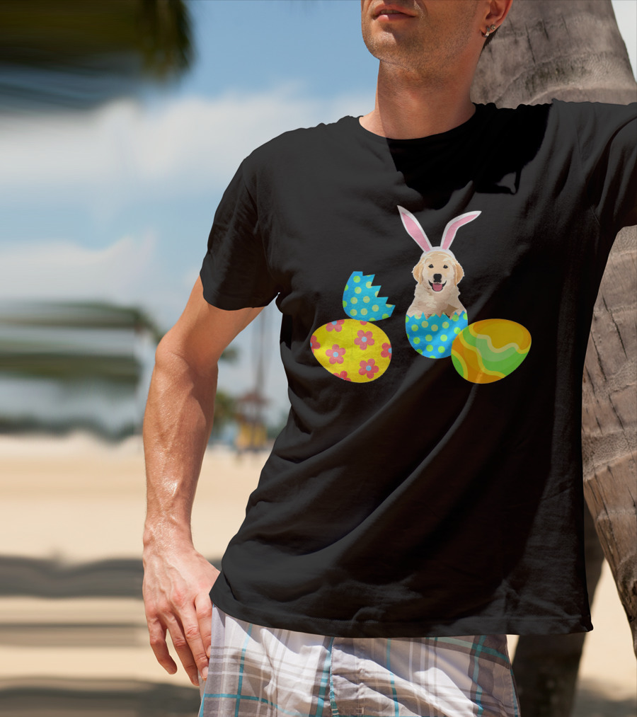 Labrador In Easter Eggs With Bunny Ears And Colorful T-Shirt