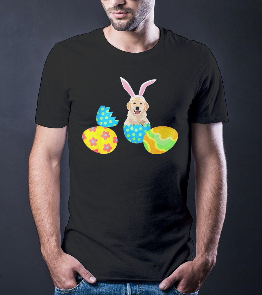 Labrador In Easter Eggs With Bunny Ears And Colorful T-Shirt