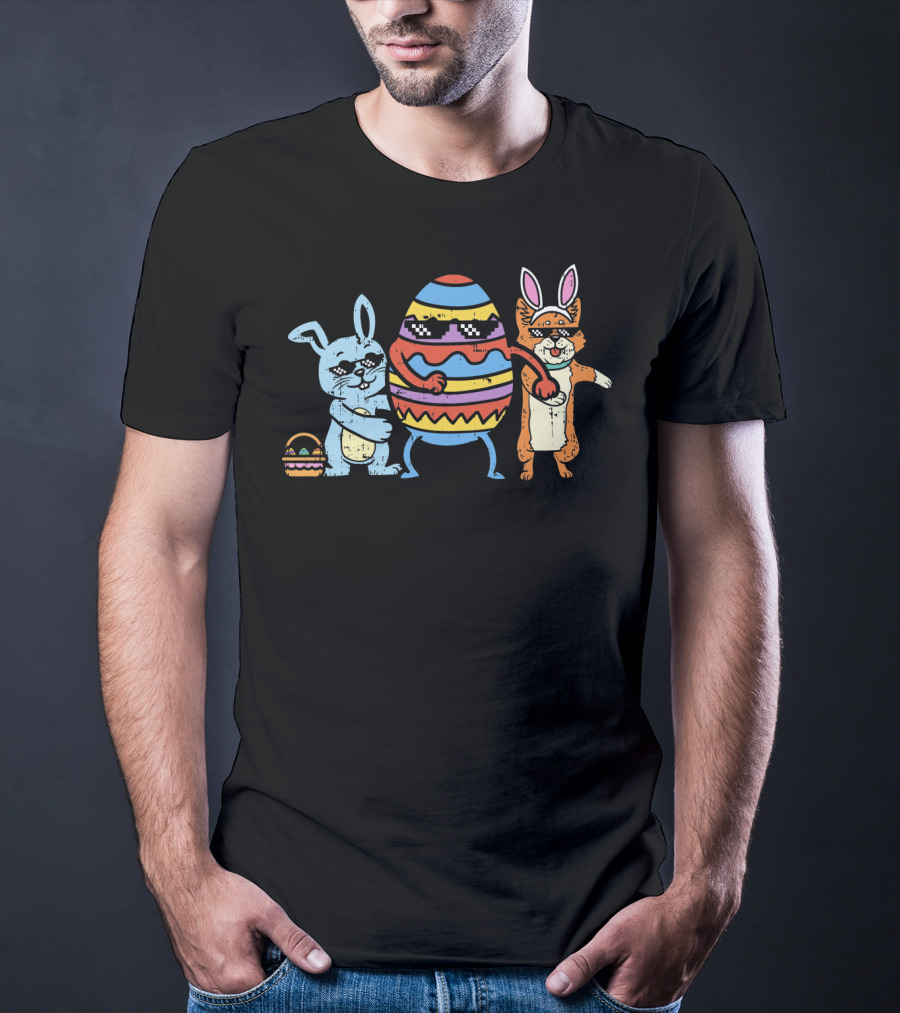 Flossing Easter Crew Bunnies Dancing With Egg T-Shirt