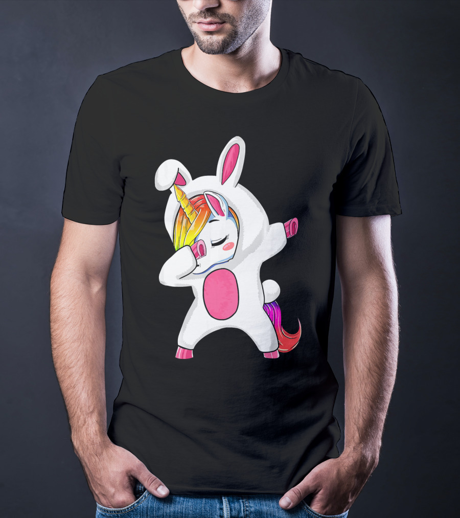 Girls Dabbing Easter Unicorn Rabbit T-Shirt