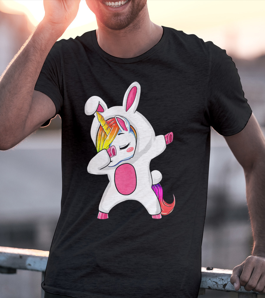 Girls Dabbing Easter Unicorn Rabbit T-Shirt