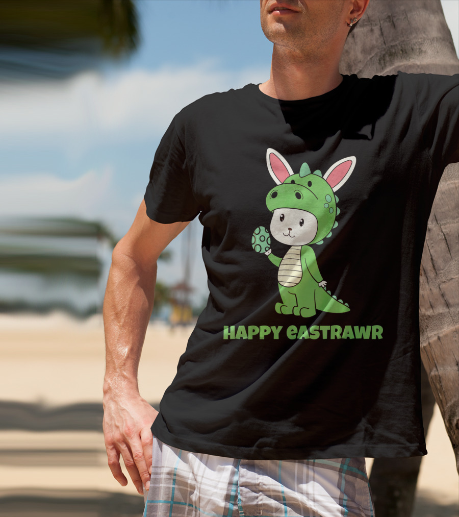 Happy Eastrawr Dinosaur Bunny Costume Holding Easter Egg T-Shirt