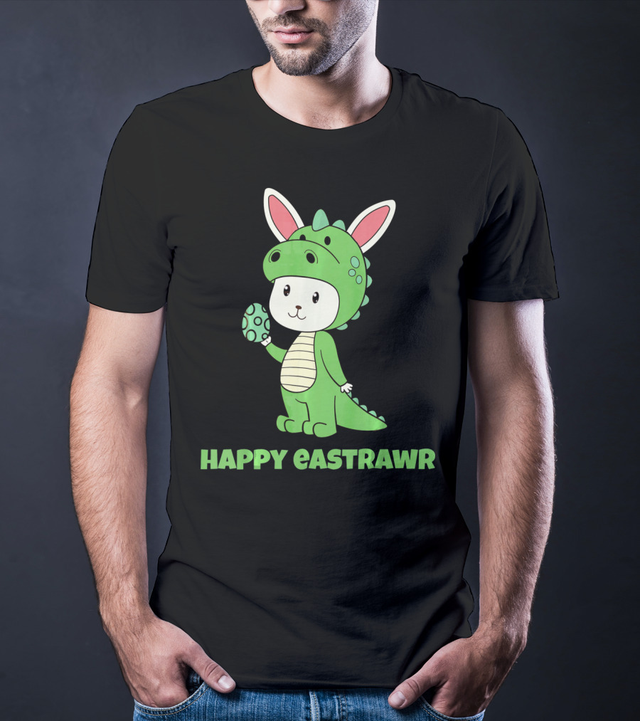 Happy Eastrawr Dinosaur Bunny Costume Holding Easter Egg T-Shirt