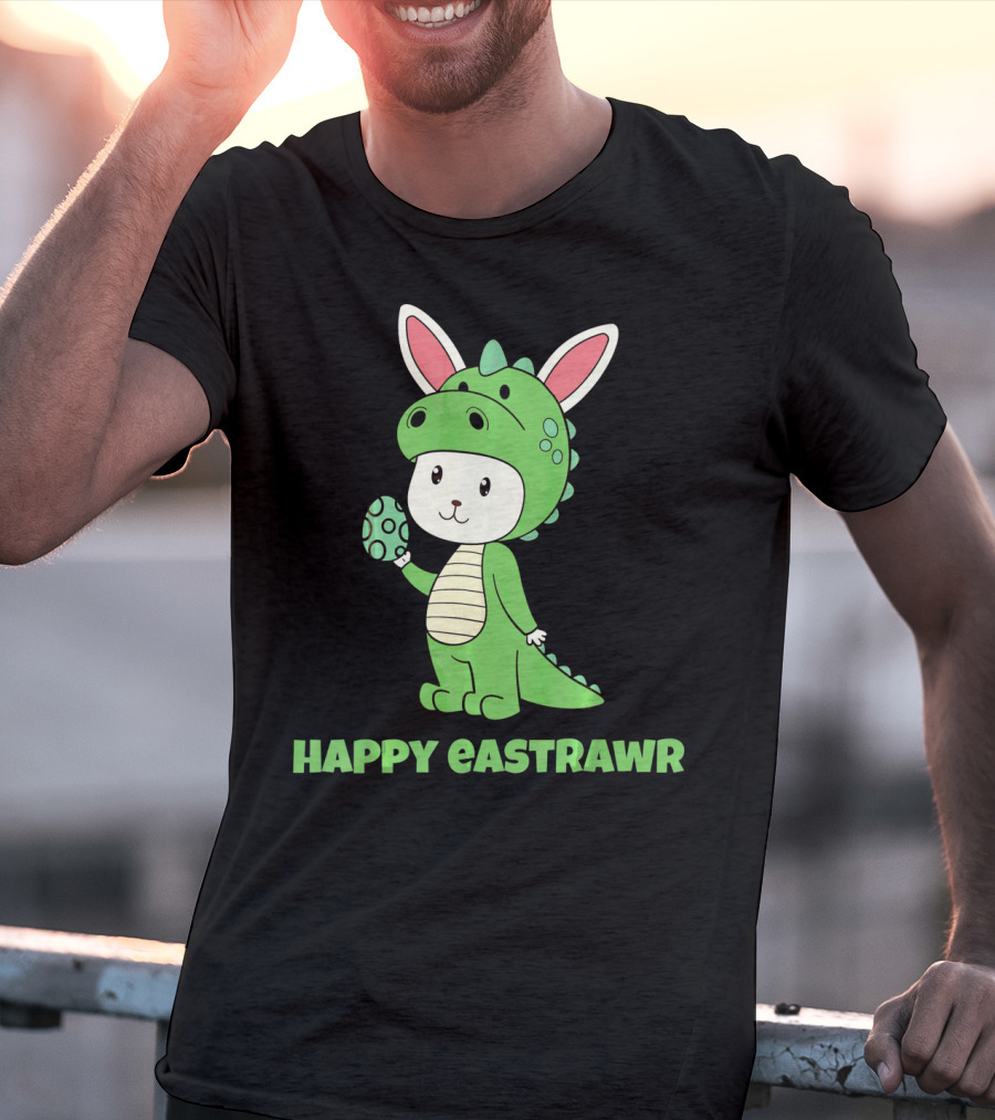 Happy Eastrawr Dinosaur Bunny Costume Holding Easter Egg T-Shirt