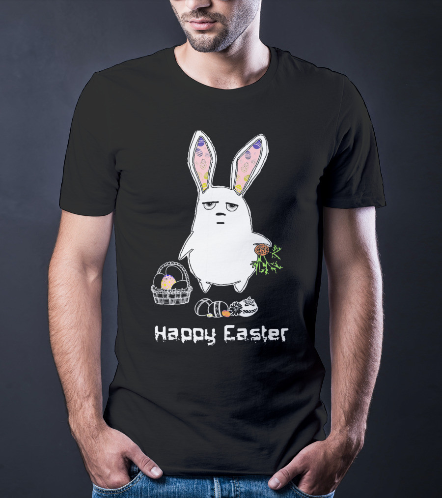 Gloomy Bunny With Easter Basket And Eggs Happy Easter T-Shirt