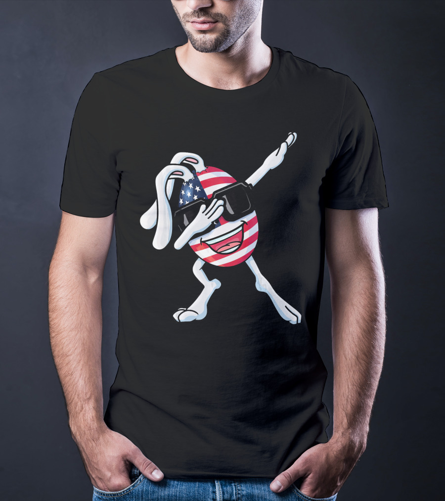 Funny Dabbing Easter Bunny American Flag Egg USA T-Shirt