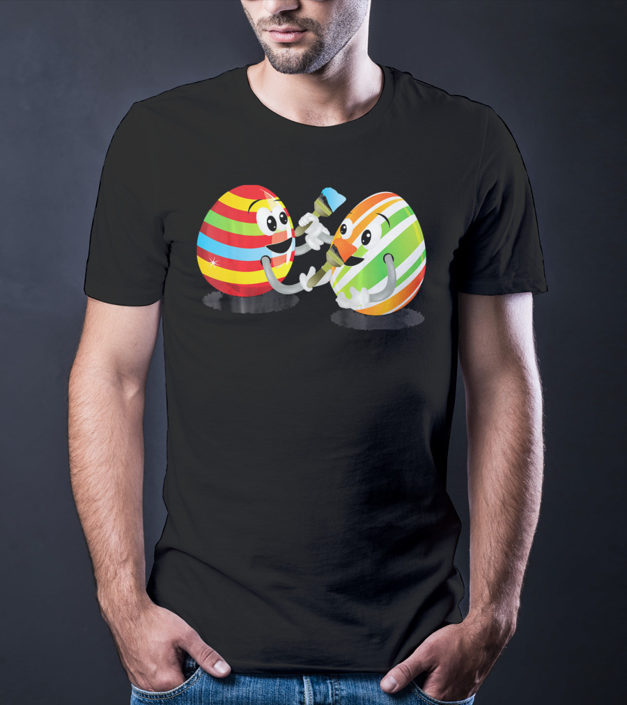 Egg Painting Funny Easter Coloring Activity With Striped Cartoon Eggs T-Shirt