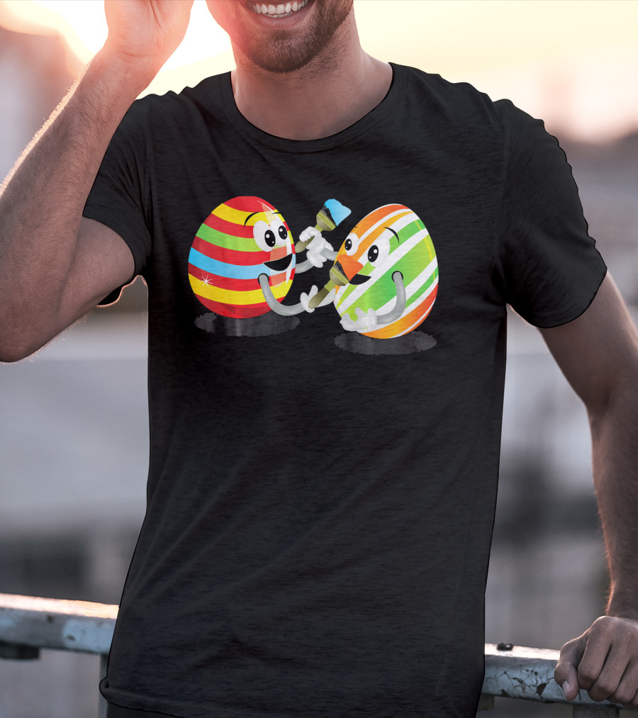 Egg Painting Funny Easter Coloring Activity With Striped Cartoon Eggs T-Shirt