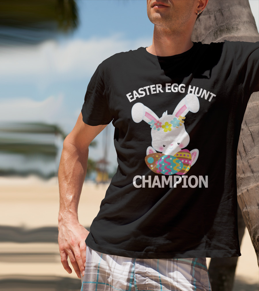 Easter Egg Hunt Champion Cute Bunny With Colorful Eggs T-Shirt