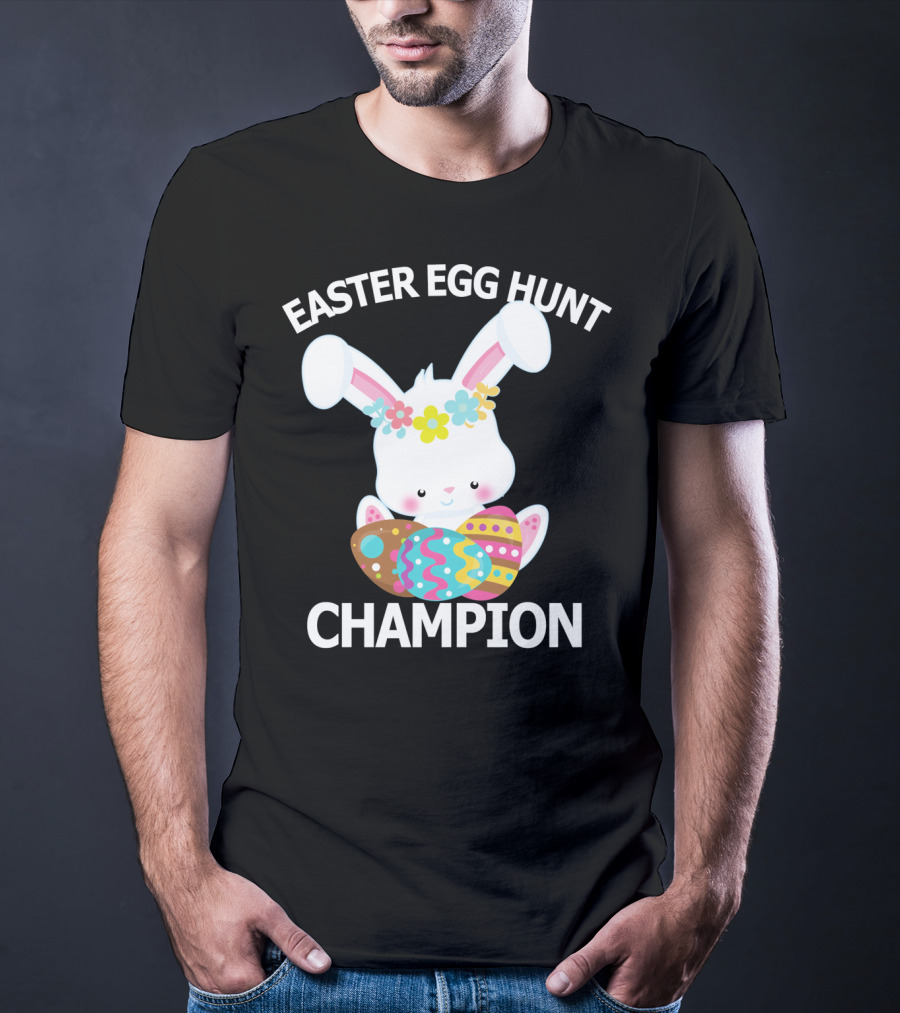 Easter Egg Hunt Champion Cute Bunny With Colorful Eggs T-Shirt