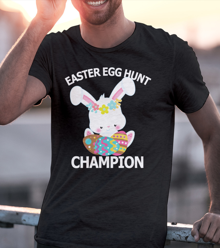 Easter Egg Hunt Champion Cute Bunny With Colorful Eggs T-Shirt