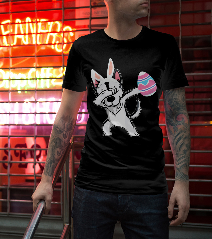 Easter Bunny Ears Dabbing Husky With Colorful Egg T-Shirt