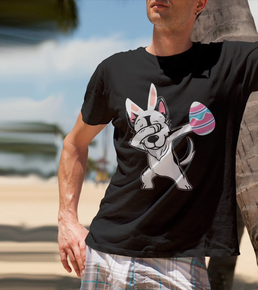 Easter Bunny Ears Dabbing Husky With Colorful Egg T-Shirt