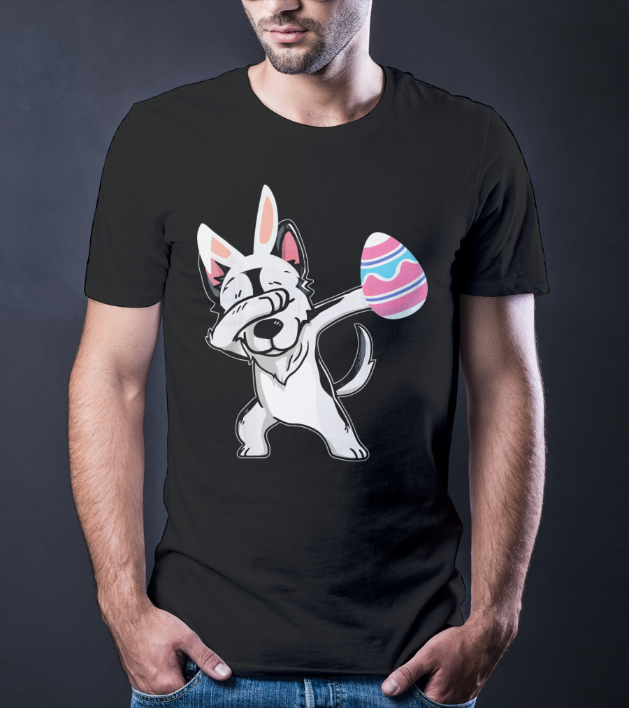 Easter Bunny Ears Dabbing Husky With Colorful Egg T-Shirt