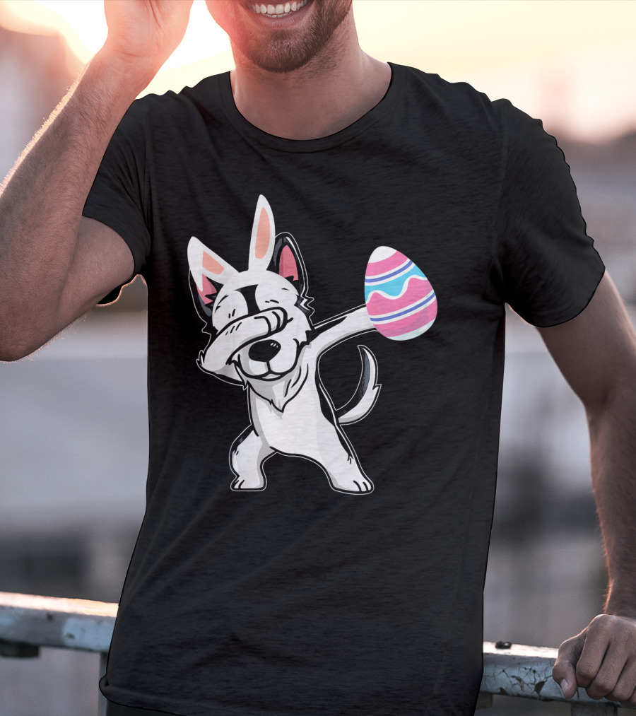 Easter Bunny Ears Dabbing Husky With Colorful Egg T-Shirt