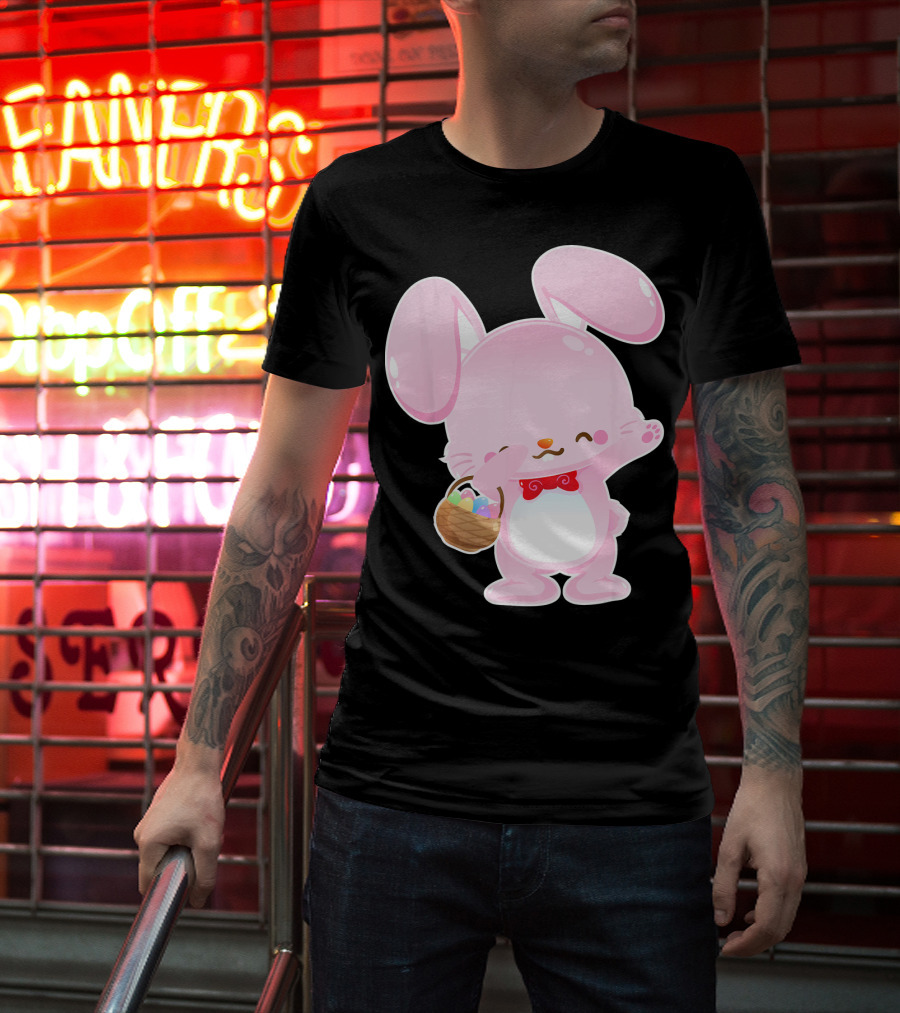Dabbing Pink Easter Bunny With Egg Basket T-Shirt