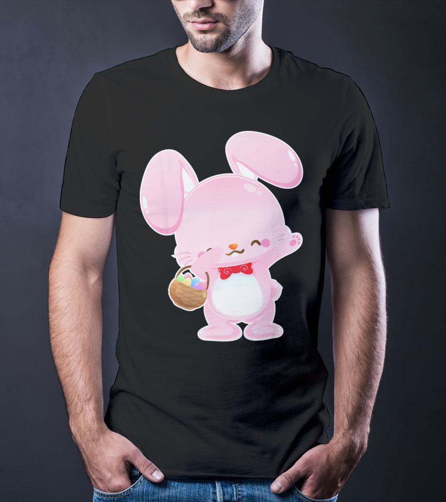 Dabbing Pink Easter Bunny With Egg Basket T-Shirt