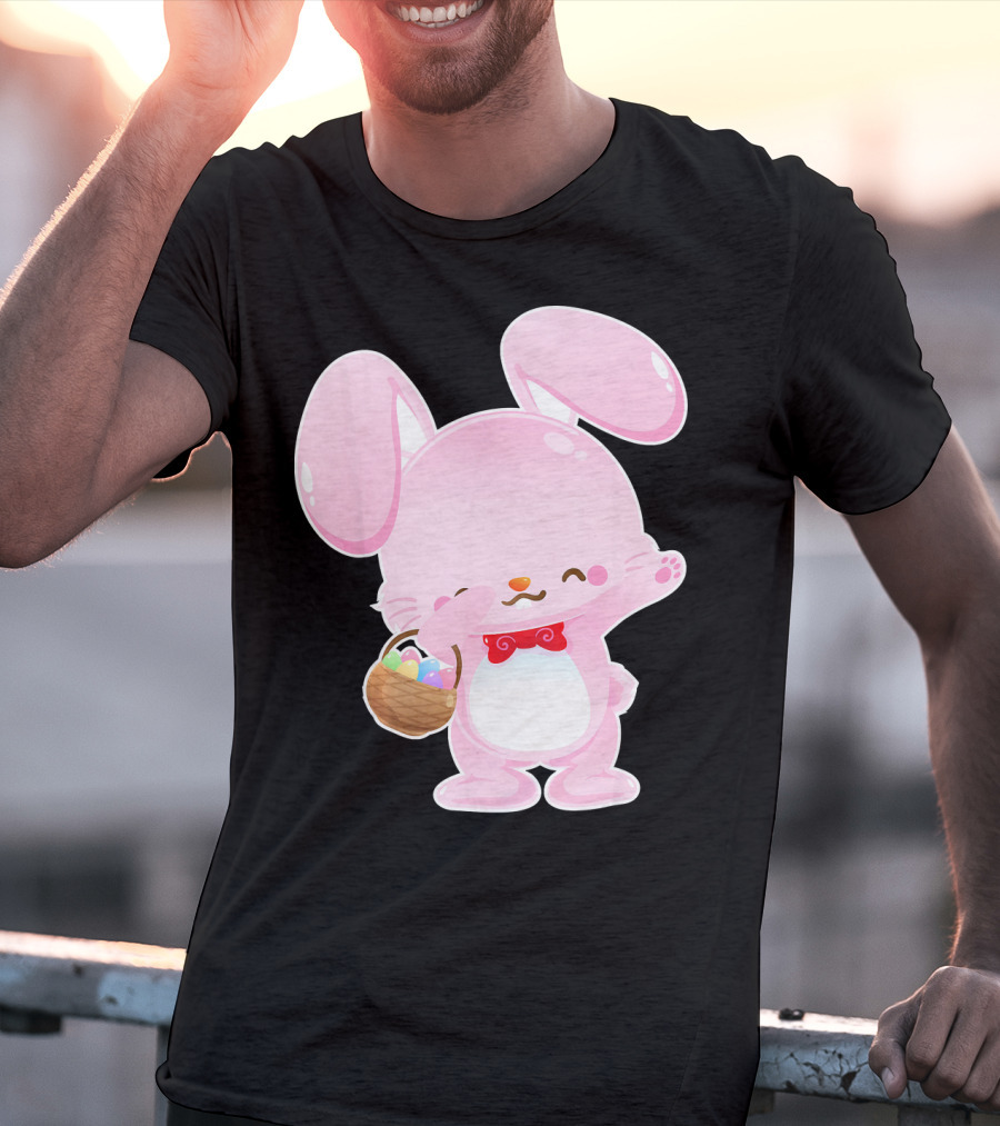 Dabbing Pink Easter Bunny With Egg Basket T-Shirt