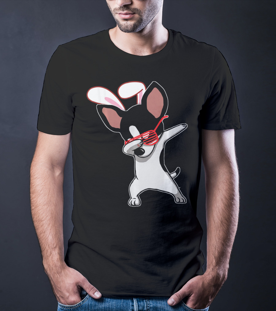 Easter Bunny Dabbing Chihuahua With Bunny Ears And Sunglasses T-Shirt
