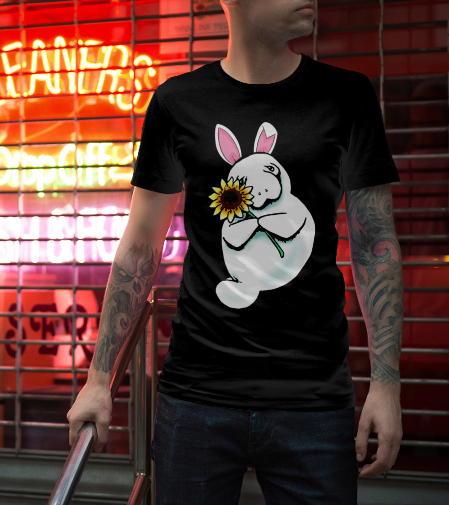 Sunflower Hugging Manatee Bunny T-Shirt