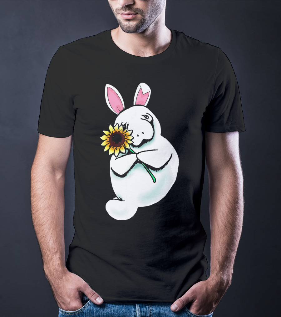 Sunflower Hugging Manatee Bunny T-Shirt