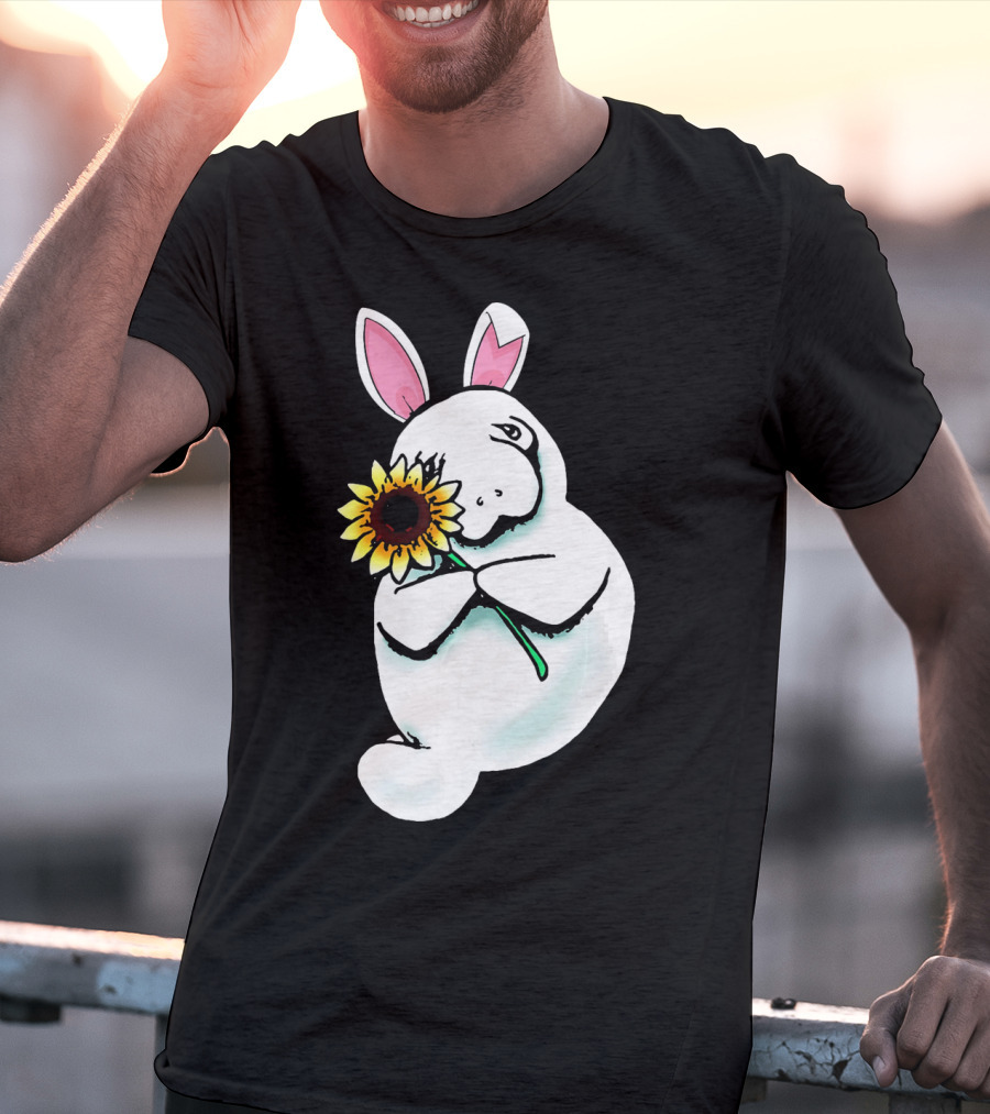 Sunflower Hugging Manatee Bunny T-Shirt