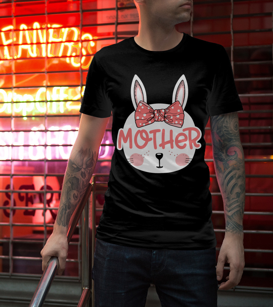 Easter Bunny Mother Pink Bow Ears Cute Face T-Shirt