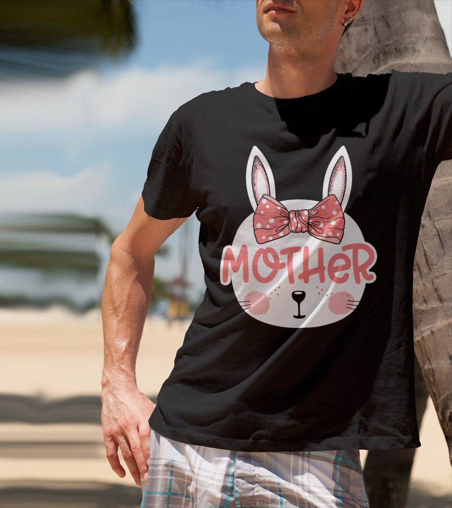Easter Bunny Mother Pink Bow Ears Cute Face T-Shirt
