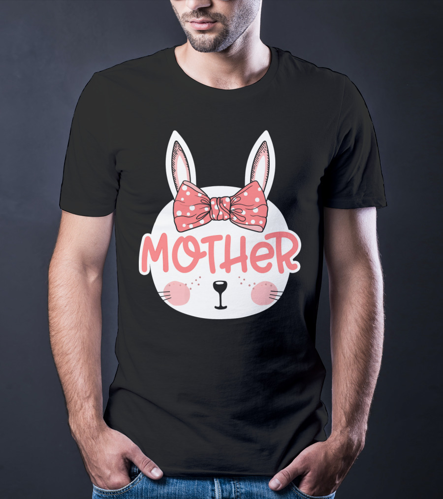 Easter Bunny Mother Pink Bow Ears Cute Face T-Shirt