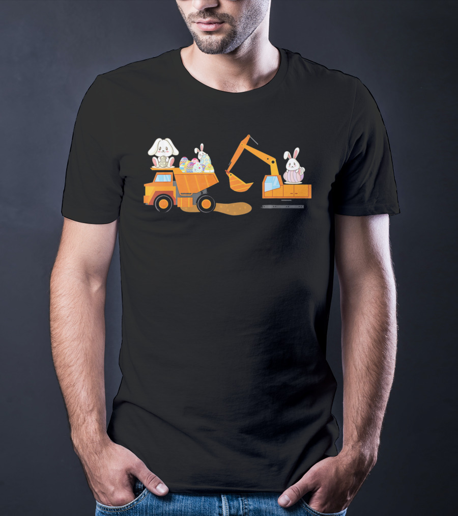 Easter Bunny With Eggs On Construction Site Scene T-Shirt