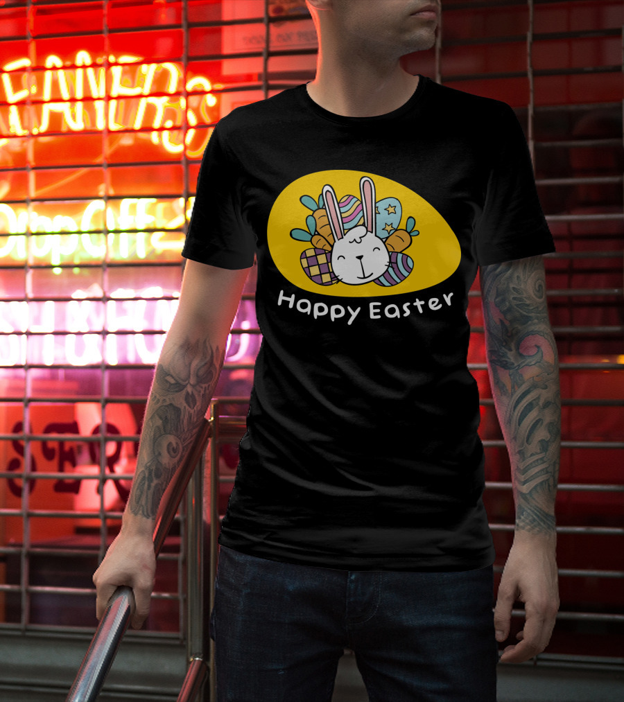 Happy Easter Bunny With Colorful Eggs T-Shirt