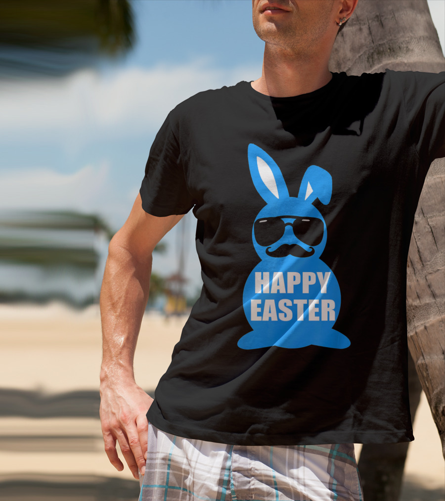 Happy Easter Bunny With Sunglasses And Mustache T-Shirt