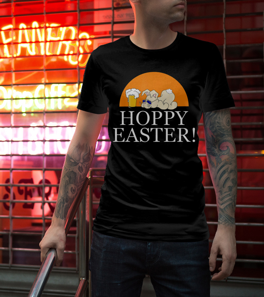 Bunny Lovers Hoppy Easter With Beer And Relaxing Rabbit T-Shirt